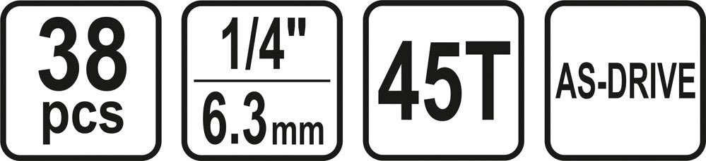 Galvučių su terkšle rinkinys | 6.3 mm (1/4") | 38 vnt. (58640)