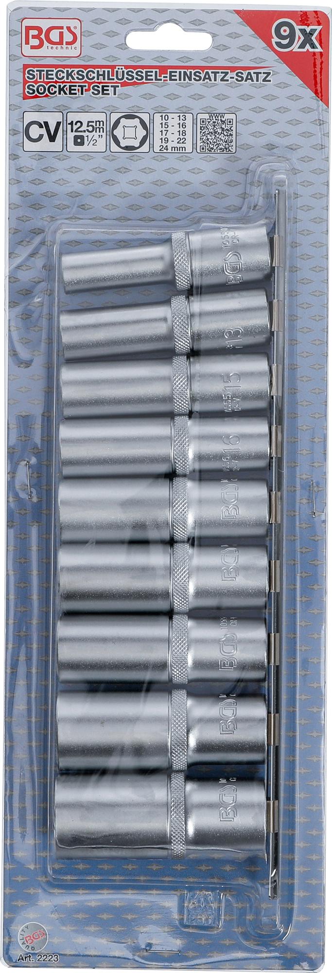 Galvučių rinkinys šešiakampės, ilgos | 12,5 mm (1/2") | 10 - 24 mm | 9 vnt. (2223)