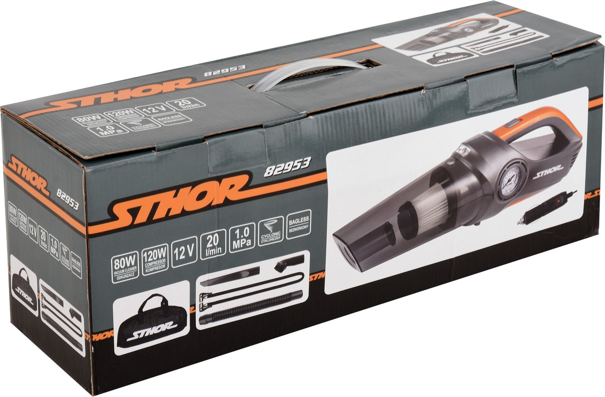 Automobilinis dulkių siurblys | su manometru ir kompresoriumi | 12V 80W (82953)