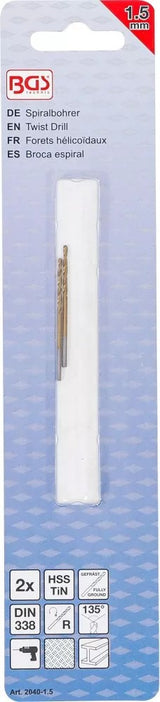 Grąžtai metalui HSS-G 1.5 mm, 2vnt. (2040-1.5)