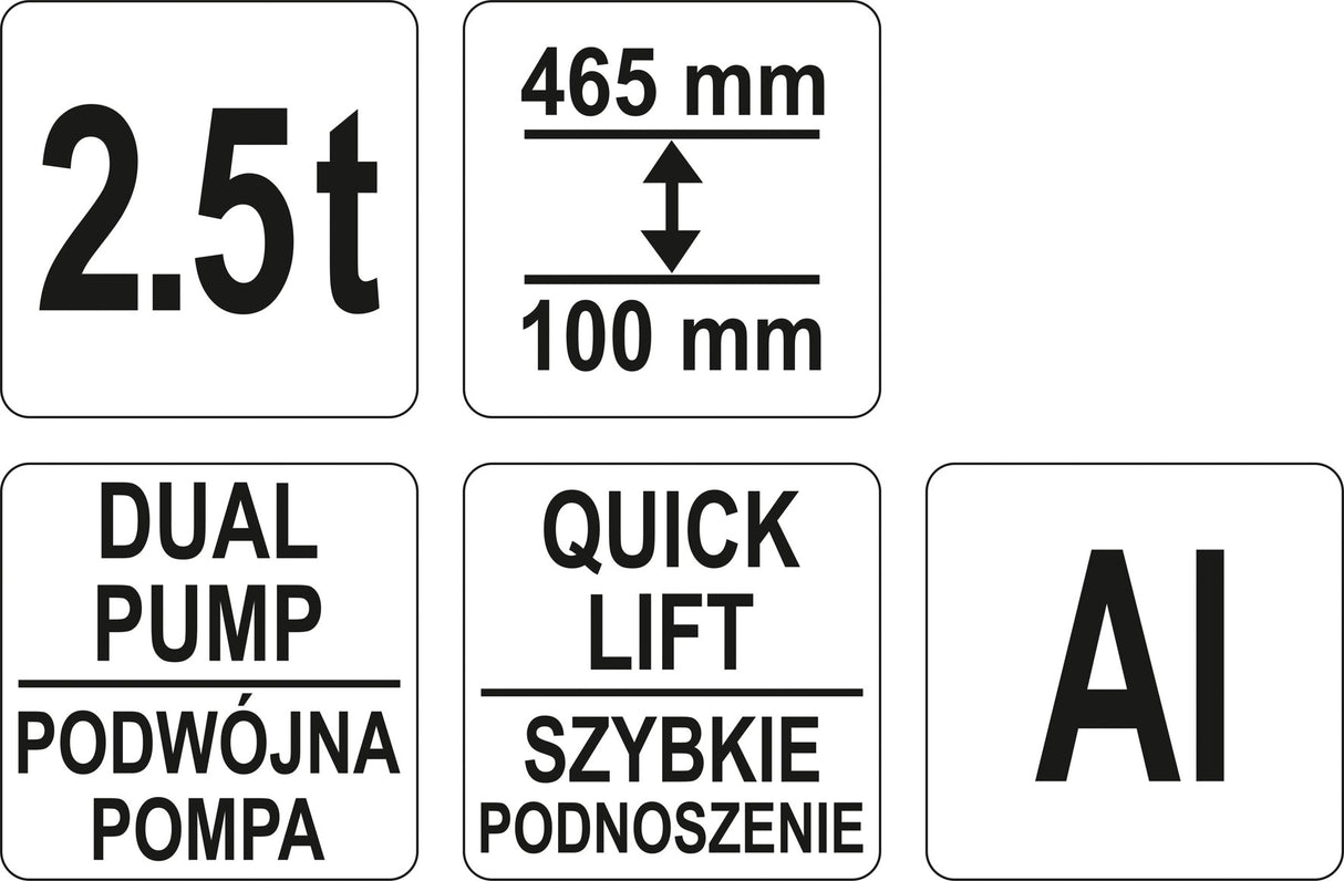 Domkratas ant ratukų | hidraulinis | aliuminis | 100-465 mm | 2.5 t. (YT-17205)