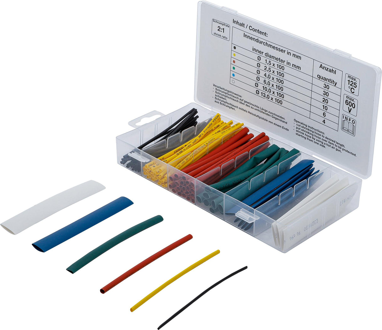 Susitraukiančių žarnelių asortimentas | spalvotos | 100 vnt. (8123)