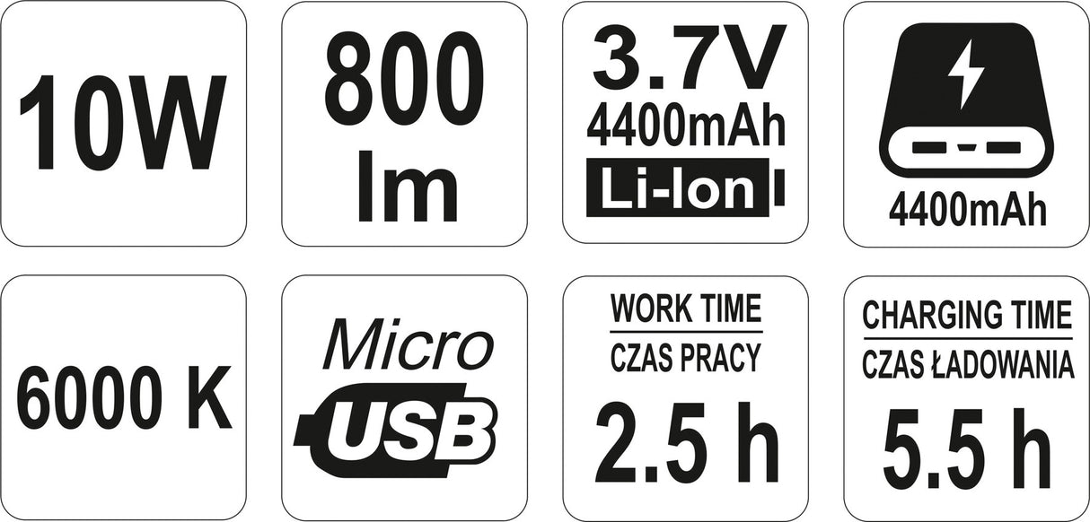 Akumuliatorinis šviesos diodų prožektorius | 10W COB LED | 800 lm (YT-81820)