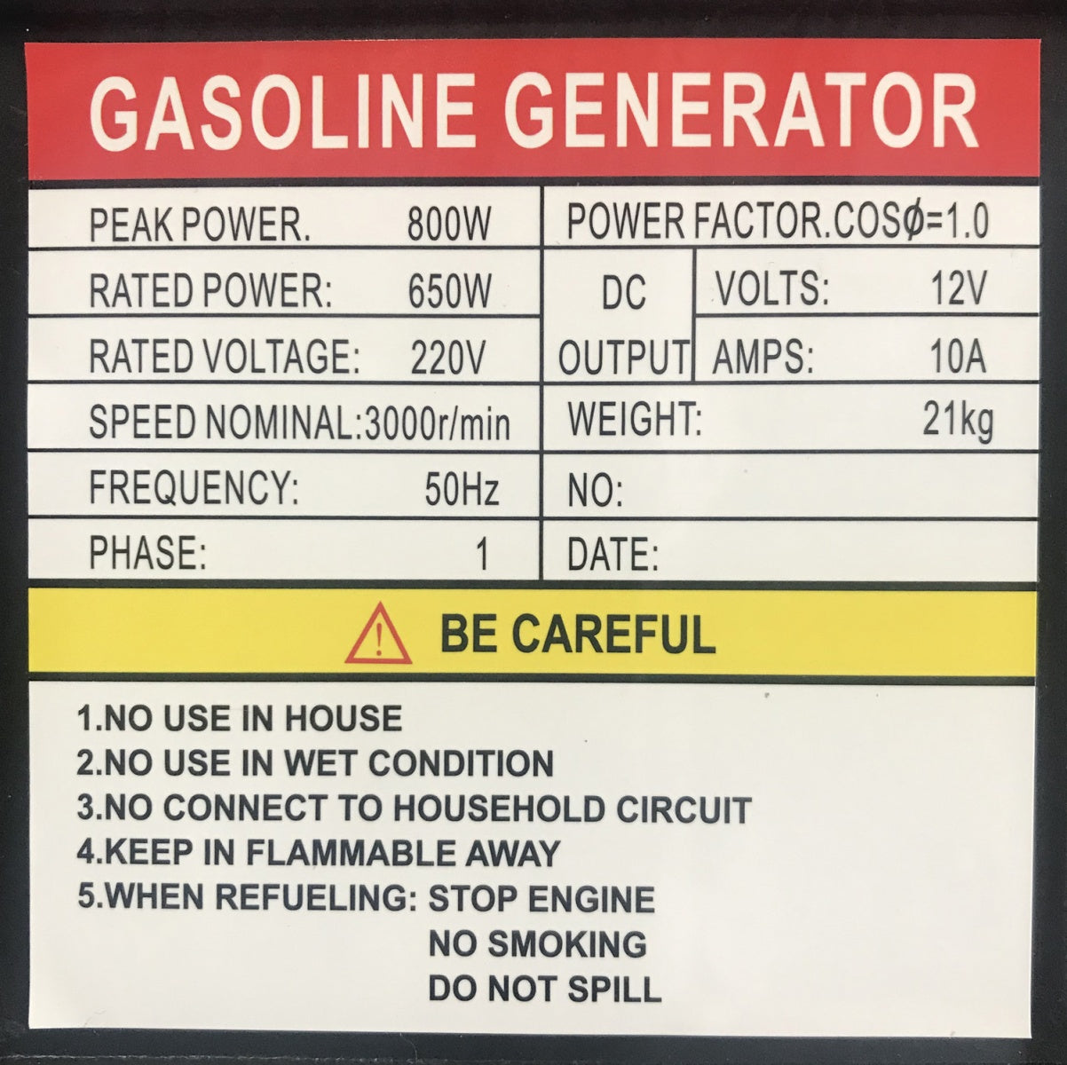 Бензиновый генератор | AC/DC | 750W 2KM 230V