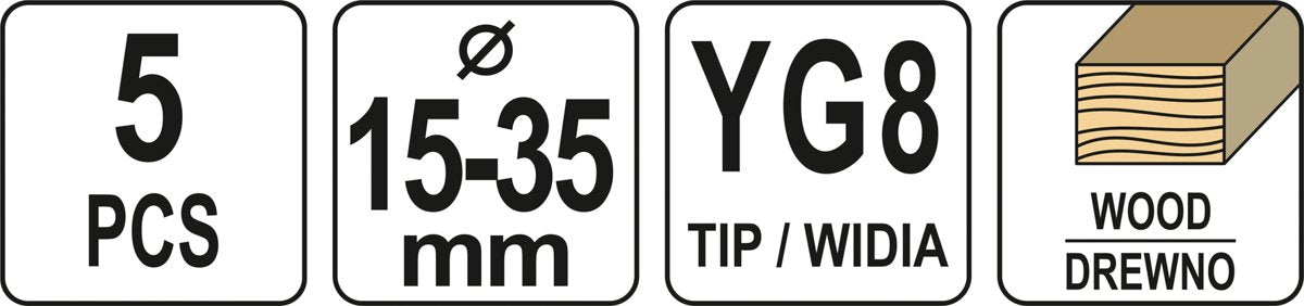 5PCS FORSTNER SET 15, 20, 26, 30, 35 (YT-33015)