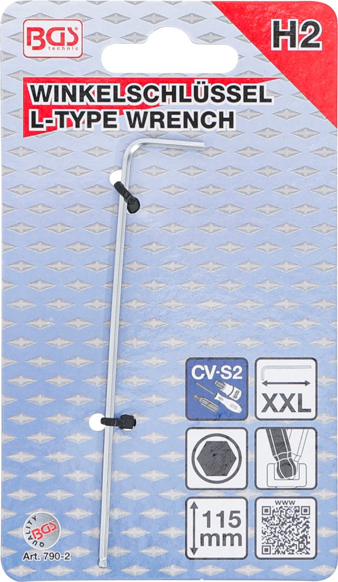 L tipo raktas | ilgiausias tipas | hex šešiakampis / hex šešiakampis su šarnyru | 2.0 mm (790-2)