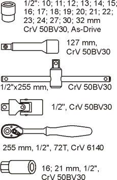 Набор инструментов для тележек — 1/2" головки с рукоятками | 24 шт.