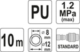 Pneumatinė žarna su antgaliais | 8 x 12 mm | 10 m | PU (YT-24208)