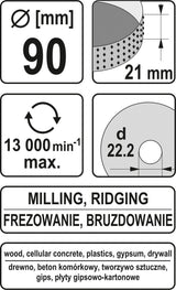 Diskas / freza medžiui | 90 mm / 21 mm (YT-59175)