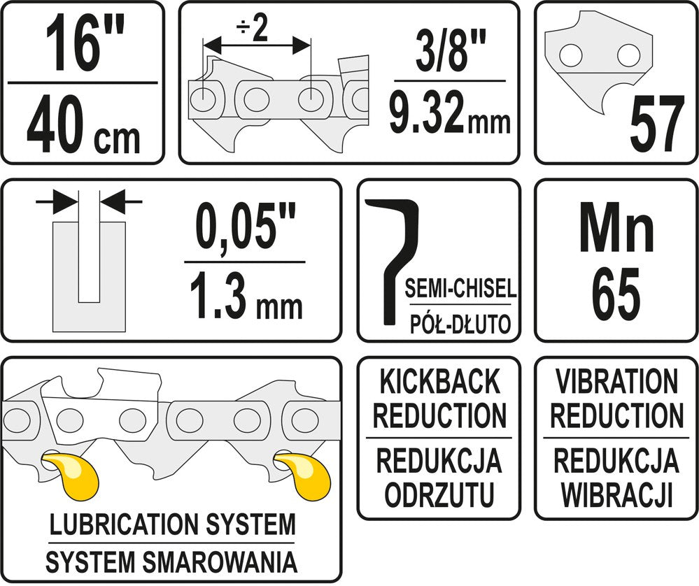 Grandinė pjūklui 16" 3/8" 0,05" 57 dantys (YT-84954)