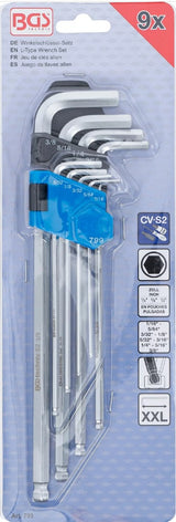 L tipo raktų rinkinys | Coliniai dydžiai | hex šešiakampis / hex šešiakampis su šarnyru 1/16"- 3/8" | 9 vnt. (799)