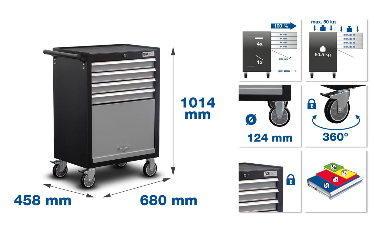 WORKSHOP TROLLEY | 4 DRAWERS, 1 FOLDING COMPARTMENT | EMPTY (6070)