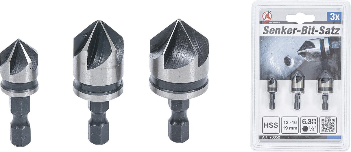 Kūginių grąžtų/frezų rinkinys | HSS | 6.3 mm (1/4") | 12 - 16 - 19 mm | 3 vnt. (70052)