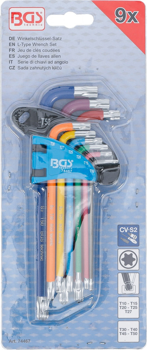 L-TYPE WRENCH SET | MULTICOLOUR | T-STAR (FOR TORX) WITH BALL HEAD T10 - T50 | 9 PCS. (74467)
