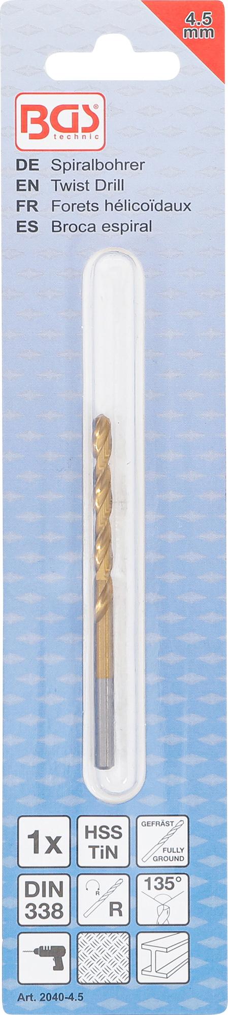 TWIST DRILL | HSS-G | TITANIUM-NITRATED | 4.5 MM (2040-4.5)