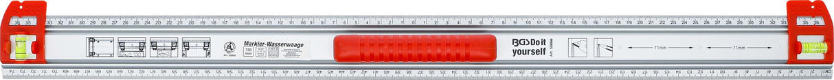 Pjovimo ir žymėjimo liniuotė | su rankena ir gulsčiuku | 750 mm (50866)