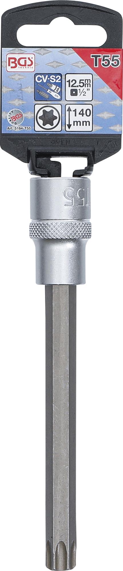 Antgalis įpresuotas į galvutę | ilgis 140 mm | 12,5 mm (1/2") | T-Star (Torx) T55 (5184-T55)