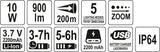 Prožektorius 10W 900LM IP64, LI-ION 3,7V 2200MAH  200M, POWERBANK, ZOOM | Akumuliatorinis (YT-08559)