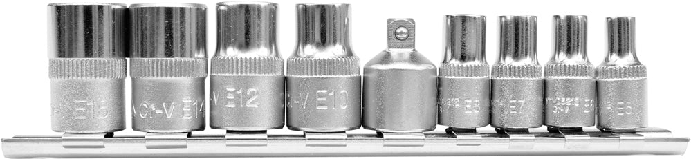 Galvučių rinkinys E-Tipas | 6.3 mm (1/4") / 10 mm (3/8") | E5 - E16 | 9 vnt. (YT-0520)