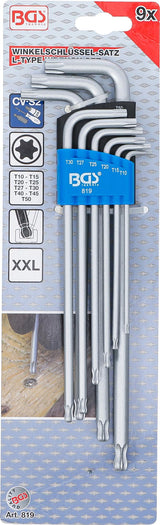 Набор Г-образных ключей | длинные | шарнирные | T-Star (Torx) T10 - T50 | 9 шт.