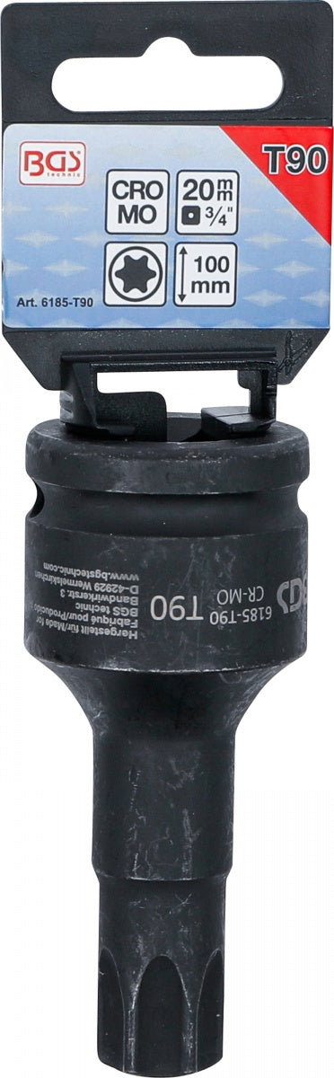 Smūginis antgalis | ilgis 100 mm | 20 mm (3/4") | T-Star (Torx) T90 (6185-T90)