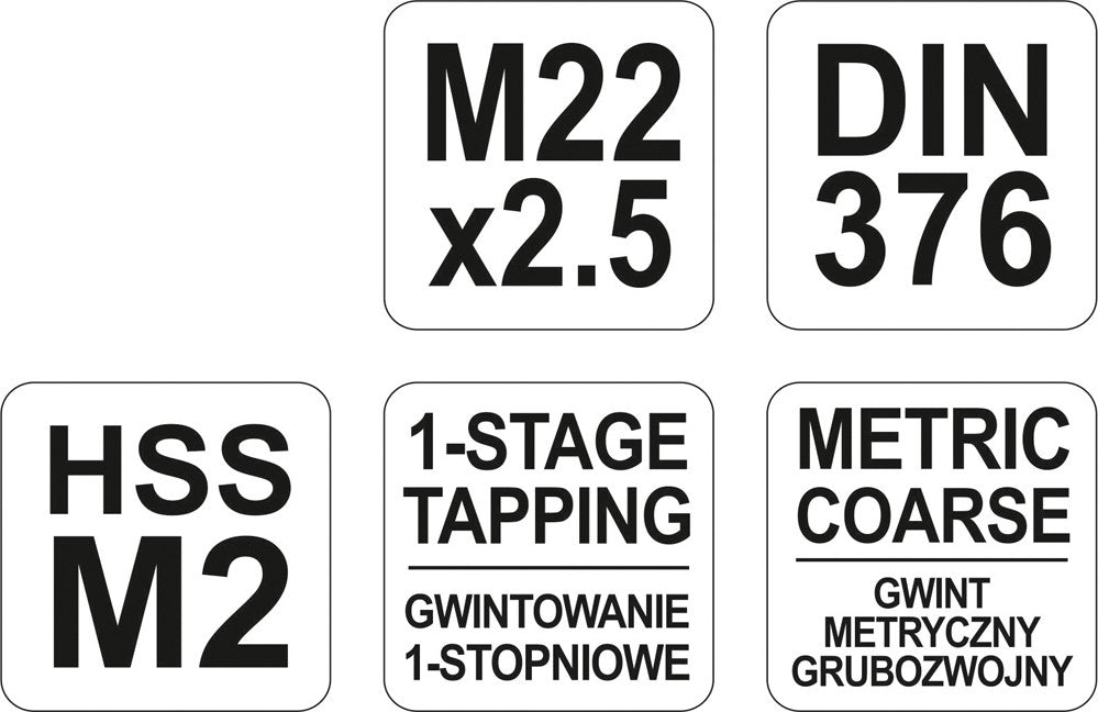 Sriegiklis mašininis M22x2.5, DIN 376, HSS M2 (YT-2949)