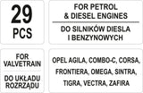 Variklio fiksavimo įrankių rinkinys | Opel | Benzinas/Dyzelis | 29 vnt. (YT-06007)