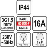 RUBBER EXTENSION CABLE IP44, 3X1.5MM2 40M (YT-81024)