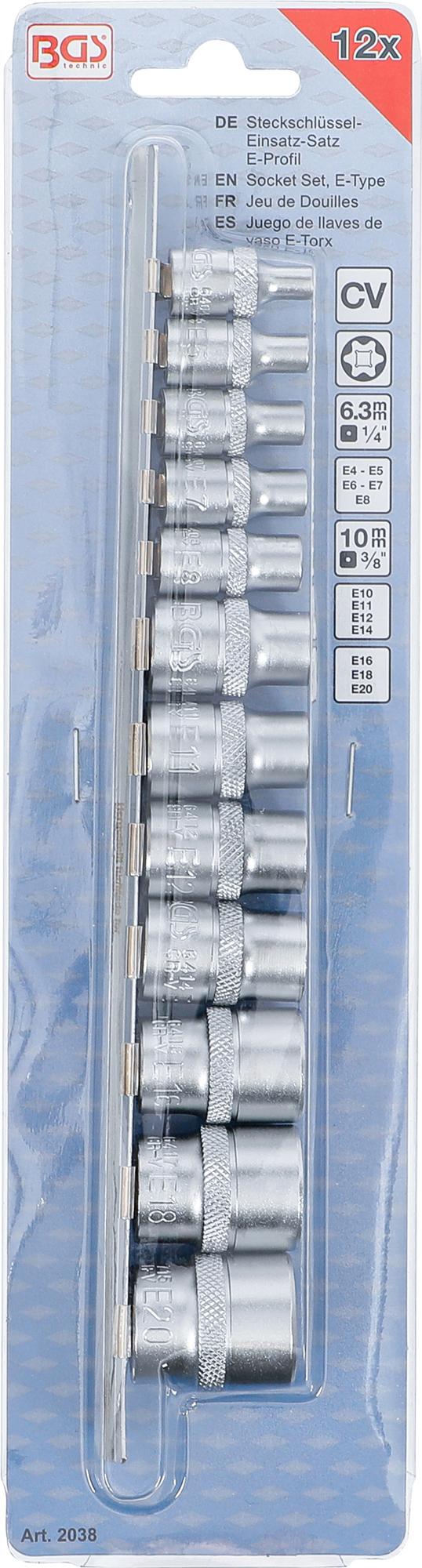Набор головок E-тип | 6.3 mm (1/4") / 10 mm (3/8") | 12 шт.