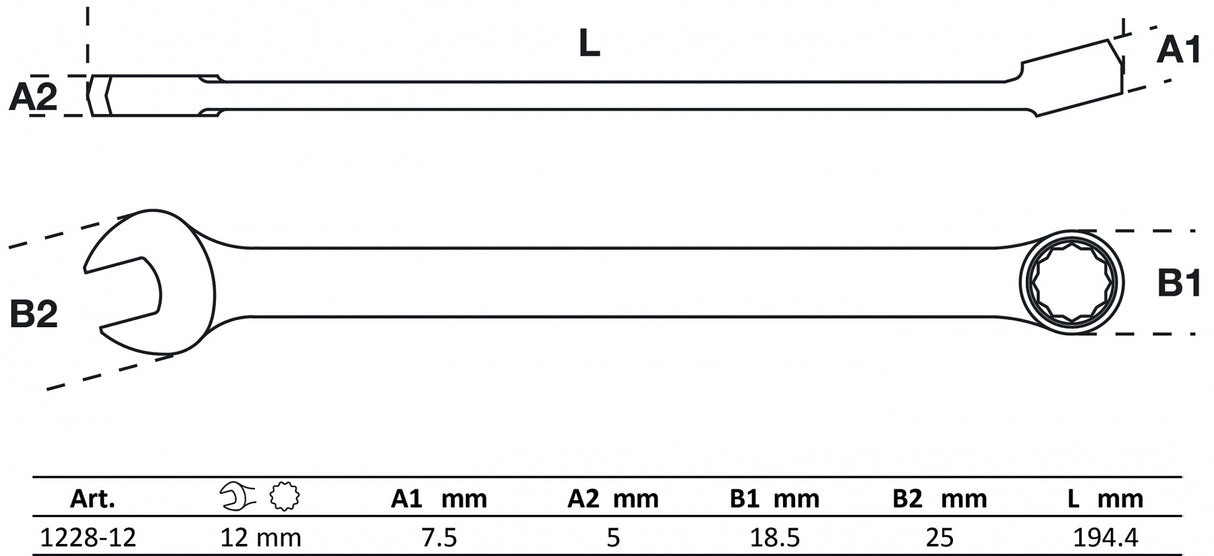 Raktas kombinuotas | ilgas tipas | 12 mm (1228-12)