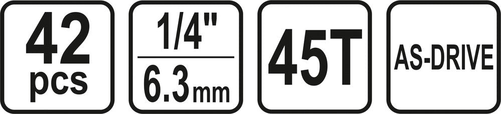 Galvučių su terkšle rinkinys | 6.3 mm (1/4") | 42 vnt. (58641)