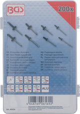 Kniedžių asortimentas | juodos | Aliuminis | Ø 3.2 - 4.8 mm | 200 vnt. (85224)