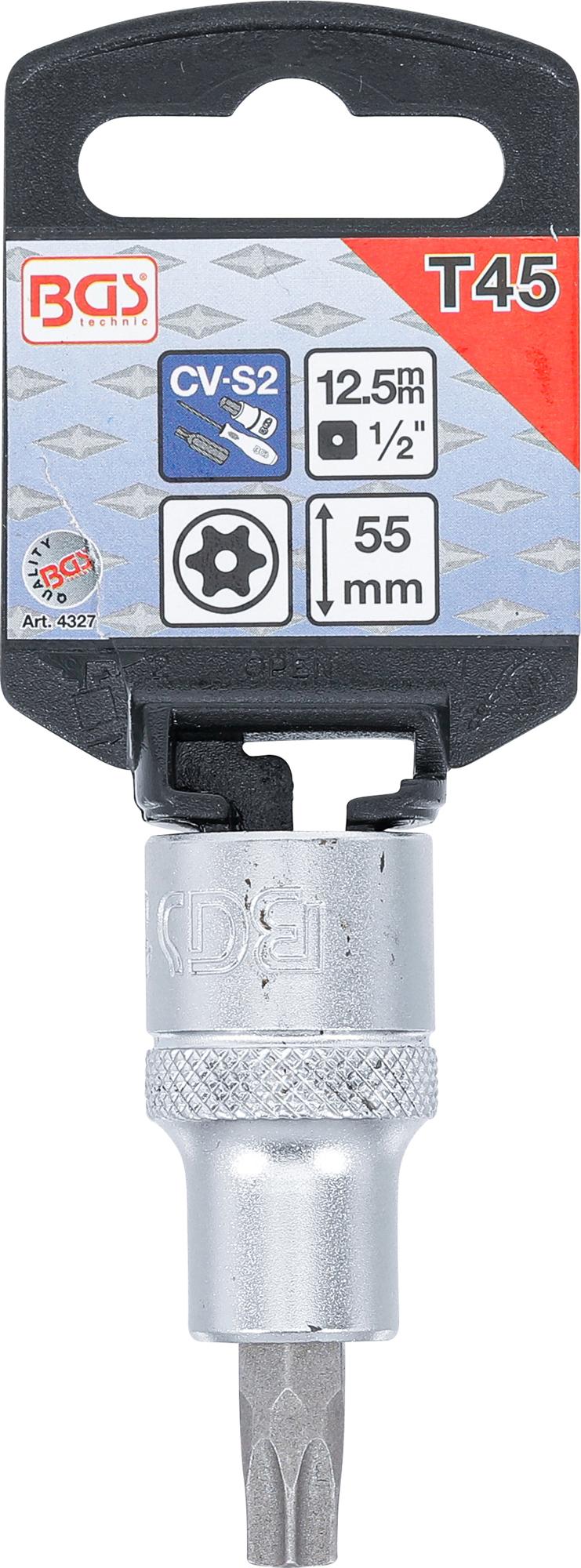 Antgalis įpresuotas į galvutę | 12,5 mm (1/2") | T-Star su skyle (Torx) T45 (4327)