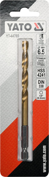 Сверло по металлу с хвостовиком Hex 6.3 mm (1/4") HSS-TiN | 6.5 mm