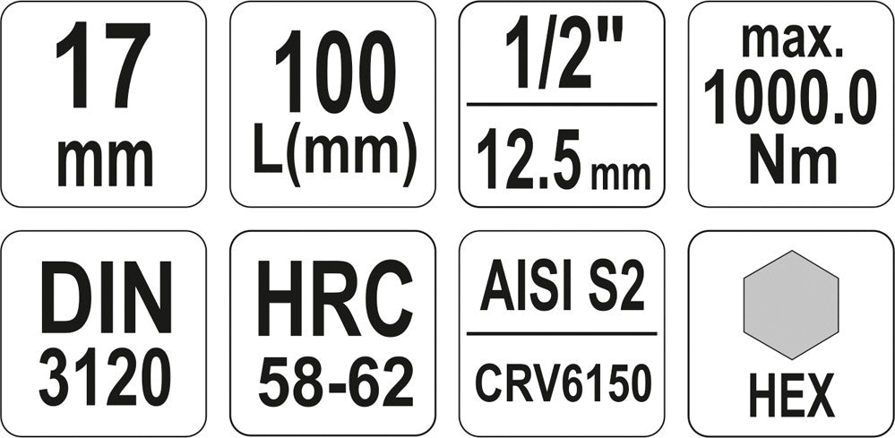 Бита впрессованная в головку 1/2" шестигранник 17 mm x 100 mm