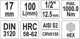 Бита впрессованная в головку 1/2" шестигранник 17 mm x 100 mm