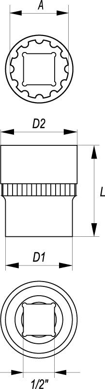 Galvutė 1/2", daugiafunkcinė 22 mm (YT-1474)