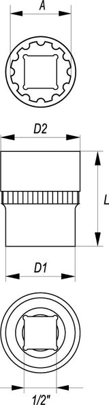 Galvutė 1/2", daugiafunkcinė 22 mm (YT-1474)
