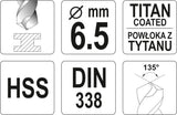Grąžtas metalui HSS-TIN 6.5 mm (YT-44655)