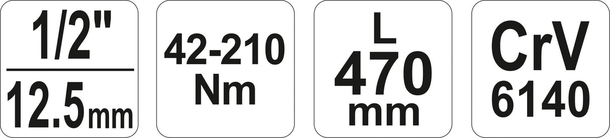 Dinamometrinis raktas | 12.5 mm (1/2") | 42 - 210 Nm. (YT-0760)