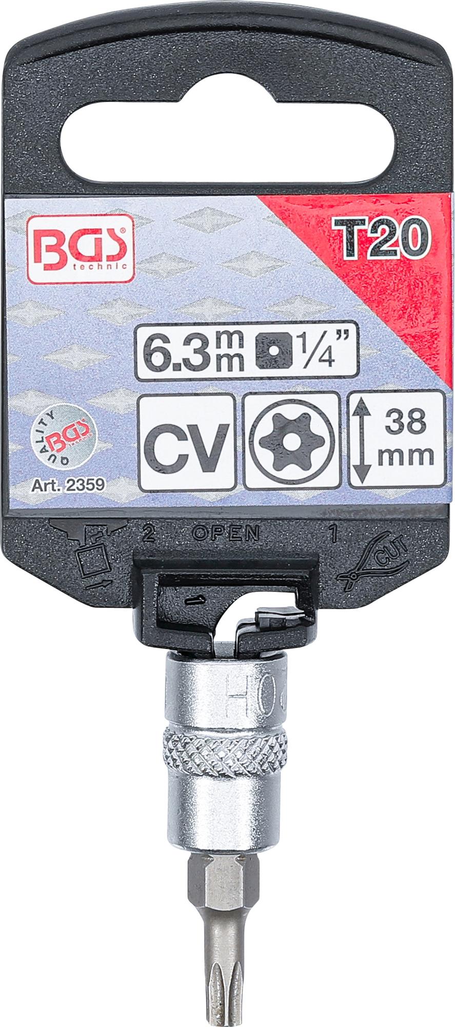 Antgalis įpresuotas į galvutę | 6.3 mm (1/4") | T-star su skyle (Torx) T20 (2359)