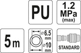 Pneumatinė žarna su antgaliais | 6.5 x 10 mm | 5 m | PU (YT-24204)