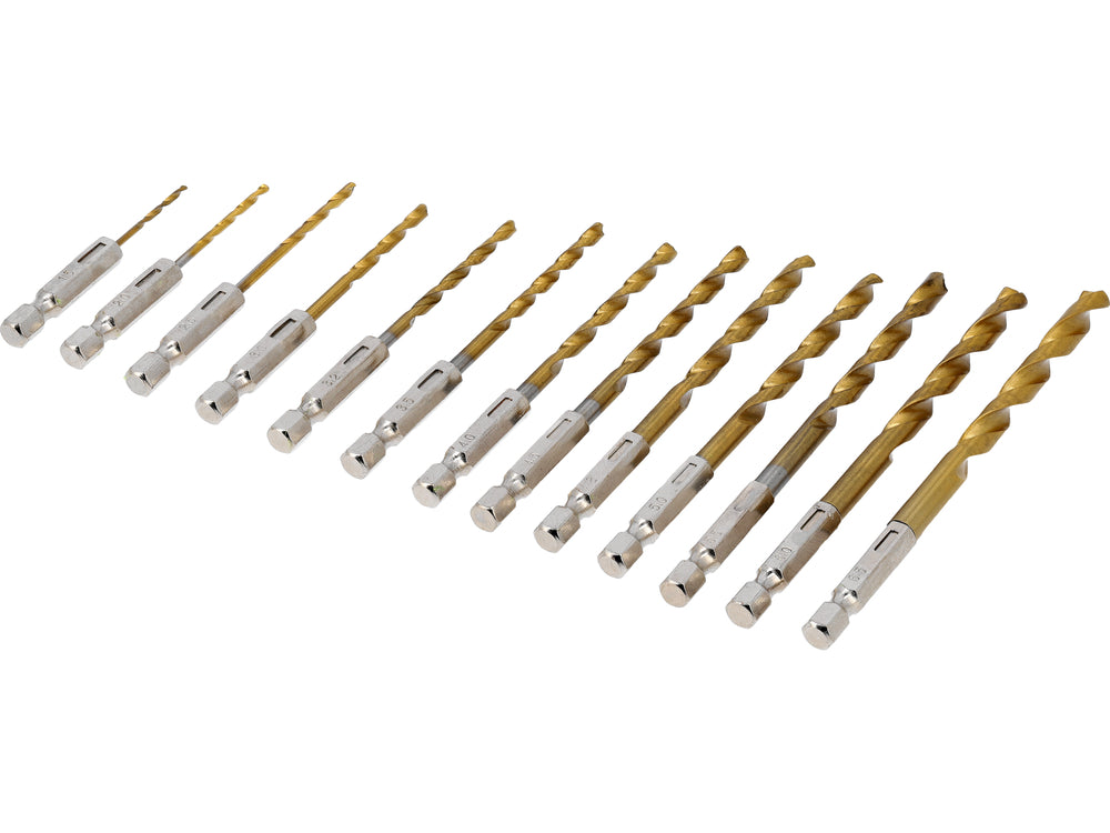 Grąžtų rinkinys su Hex 6.3 mm (1/4") galu | titano nitridas | 1.5 - 6.5 mm | 13 vnt (21655)