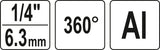 Pneumatinė jungtis šarnyrinė 360° | 6.3 mm (1/4") vidinis / išorinis sriegis (YT-24130)
