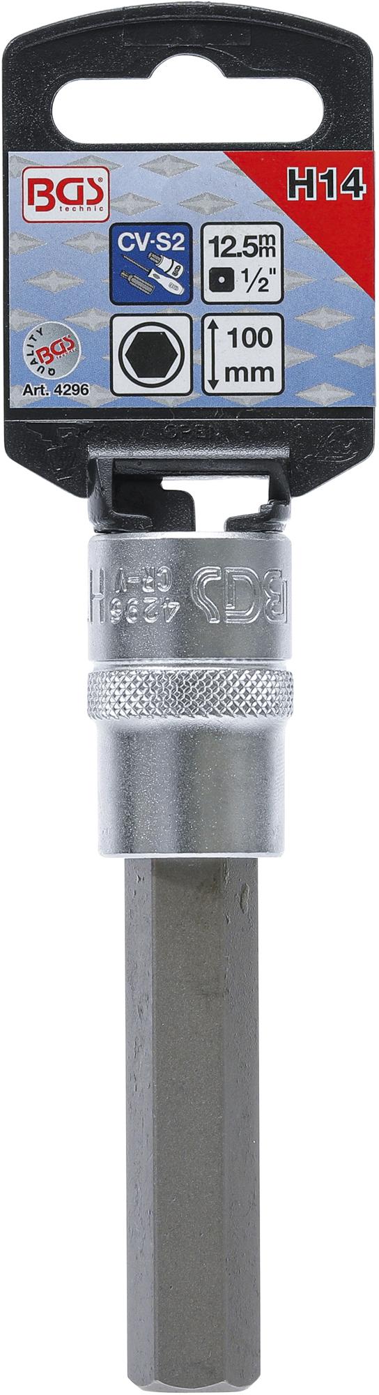 Бита запрессованная в головку | длина 100 mm | 12,5 mm (1/2") | шестигранник 14 mm