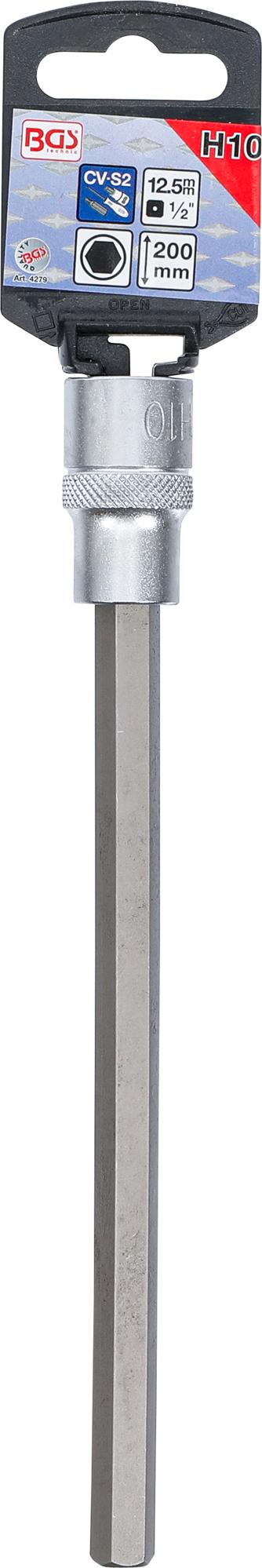 Бита впрессованная в головку | длина 200 mm | 12,5 mm (1/2") шестигранник 10 mm