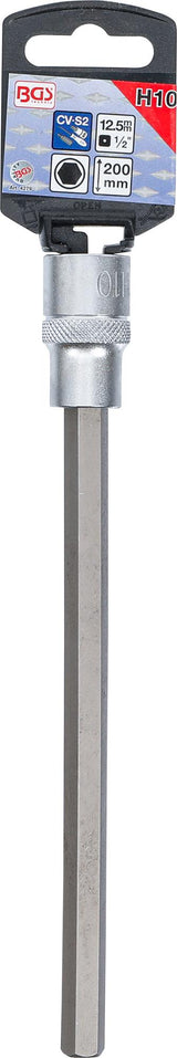 Бита впрессованная в головку | длина 200 mm | 12,5 mm (1/2") шестигранник 10 mm