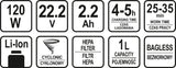 Akumuliatorinis dulkių siurblys | rankinis | cikloninis | 120W, 22,2V 2200MAH LI-ION (67120)