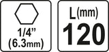 Antgalių laikiklis magnetinis 1/4", 120 mm (YT-04671)