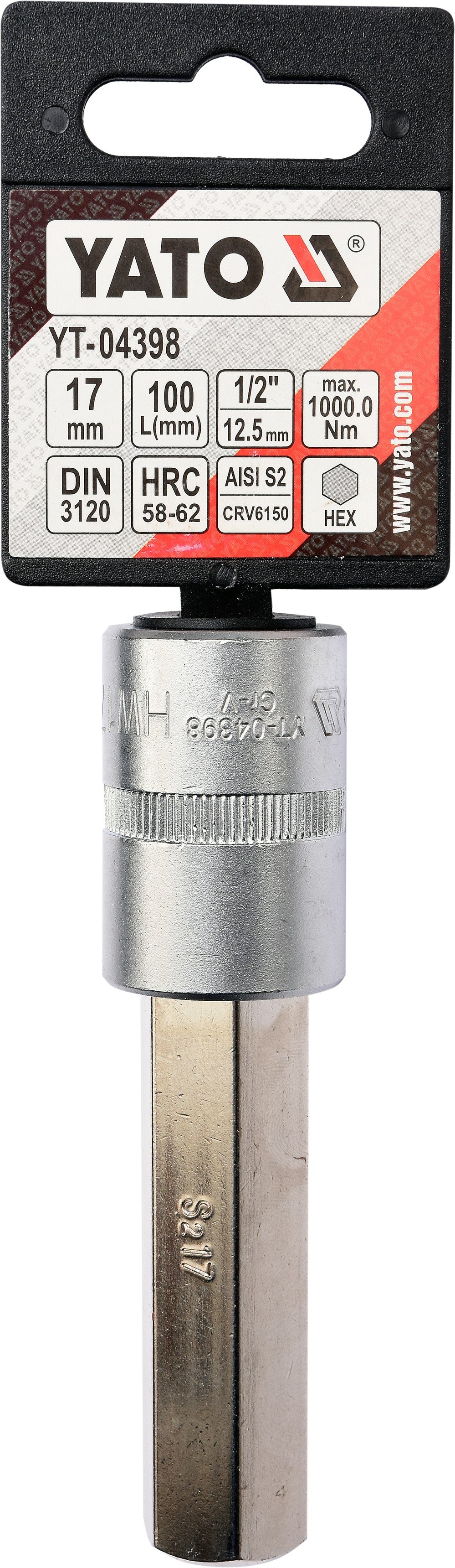 Бита впрессованная в головку 1/2" шестигранник 17 mm x 100 mm